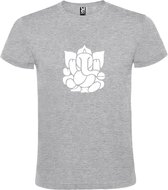 Grijs  T shirt met  print van de "heilige Olifant Ganesha " print Wit size XL