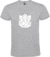 Grijs  T shirt met  print van de "heilige Olifant Ganesha " print Wit size XXL