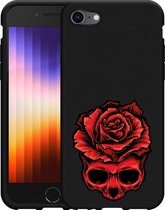 iPhone SE 2022 Hoesje Zwart Red Skull - Designed by Cazy