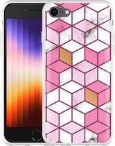 iPhone SE 2022 Hoesje Pink-gold-white Marble - Designed by Cazy