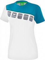 T-shirt 5-C dames polyester/mesh wit/blauw maat 40