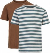 T-shirt Basic jongens katoen bruin/wit 2 stuks maat 152