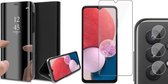 Samsung Galaxy A13 4G Hoesje - Book Case Spiegel Wallet Cover Hoes Zwart - Tempered Glass Screenprotector - Camera Lens Protector