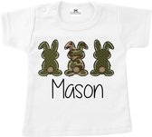 Shirt kind naam en konijntjes-leuk voor de pasen-Maat 86