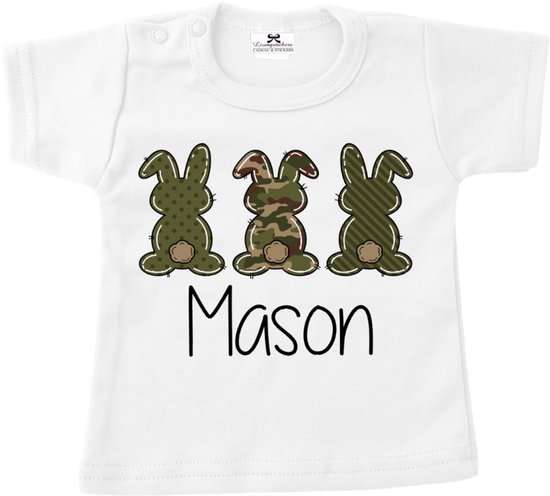 Shirt kind naam konijntjes-leuk voor de pasen-Maat