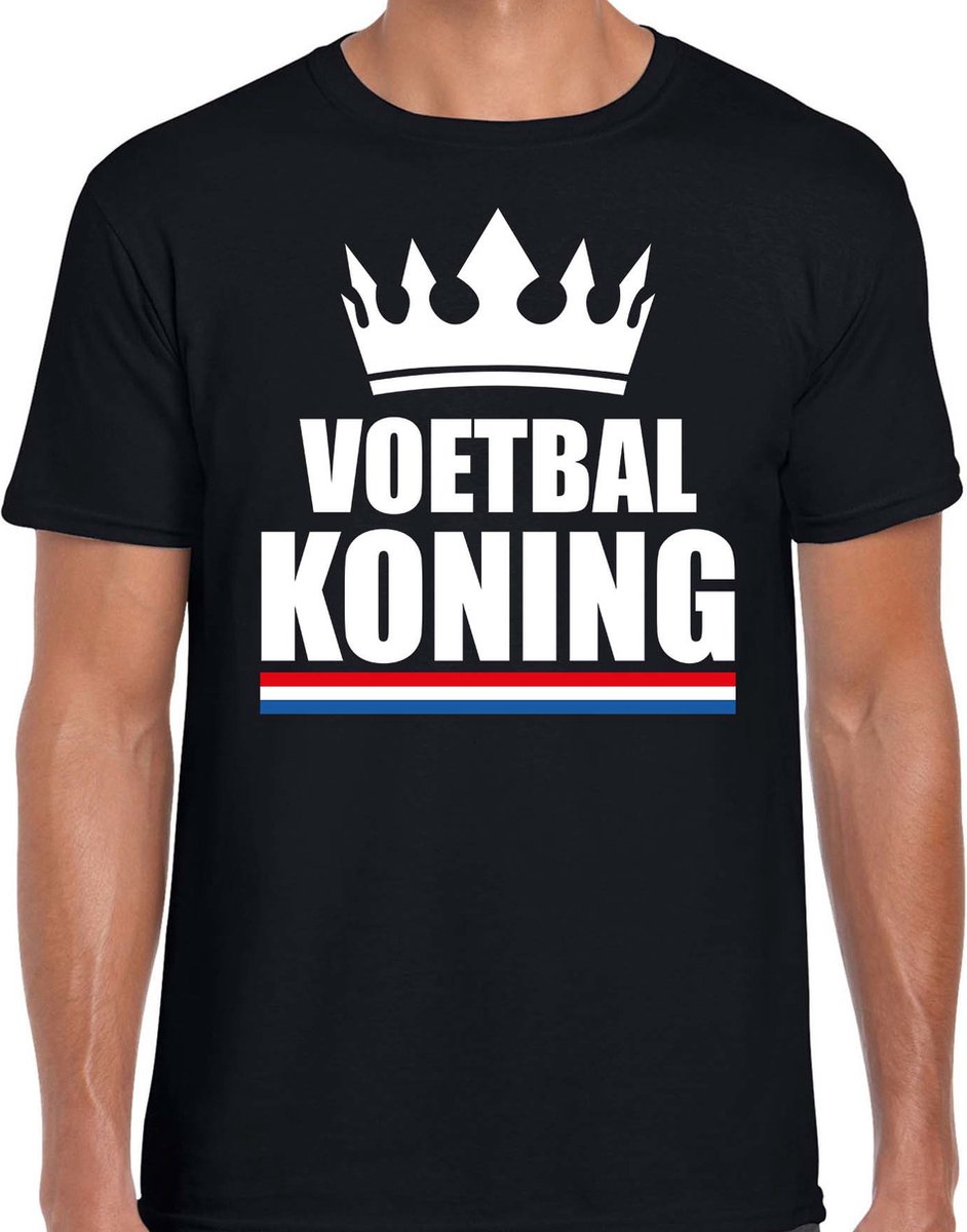 Zwart voetbal koning shirt met kroon heren - Sport / hobby kleding L