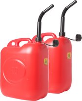 2x Rode jerrycans/benzinetank 20 liter - Voor diesel en benzine - Anti overlooptrechter
