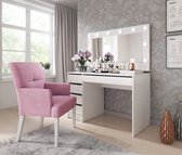 InspireMe-Kaptafel, modern bureau + spiegel met led-verlichting, voor de woonkamer, jeugdkamer, Scandinavische stijl (120x75x120cm) AGA Wit