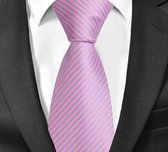 Roze stropdas met grijze strepen - 8cm breed