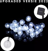 Oneiro’s Luxe BULB 2.0 Lights Wit 20 LEDS 6.5 Meter ⌀ 18mm op Zonneenergie  - Warm wit - Tuinverlichting - Lichtsnoer voor buiten - zwart - prikspot - zonne-energie – LED – zomer – tuinverlic