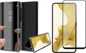 Hoesje geschikt voor Samsung Galaxy S22 Plus - Book Case Spiegel Wallet Cover Hoes Zwart - Full Tempered Glass Screenprotector