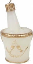 huwelijkskaars champagnefles 6 x 11 cm wit/goud