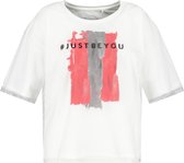 SAMOON Dames T-shirt met mesh laag, organic cotton Offwhite gemustert-46