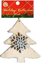 kersthanger kerstboom 9 cm hout naturel/zilver