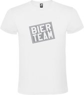 Wit  T shirt met  print van "Bier team " print Zilver size XL