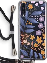 Case Company® - Samsung Galaxy A50 hoesje met Koord - Flowers with blue leaves - Telefoonhoesje met Zwart Koord - Bescherming aan alle Kanten en Over de Schermrand