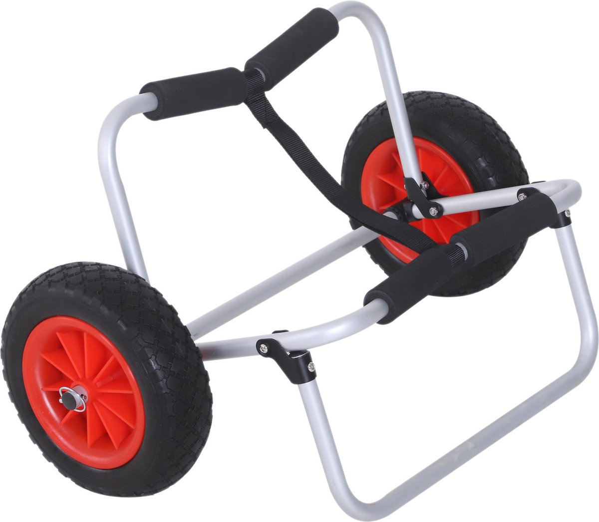 HOMCOM kanotrolley kajaktrolley surftrolley opvouwbaar met riem luchtbanden gepolsterd aluminium zilver tot 90 kg l 70 x b 40 x h 42 cm