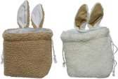 Paasmandje pluche met oortjes 8x11xh14cm in beige of wit