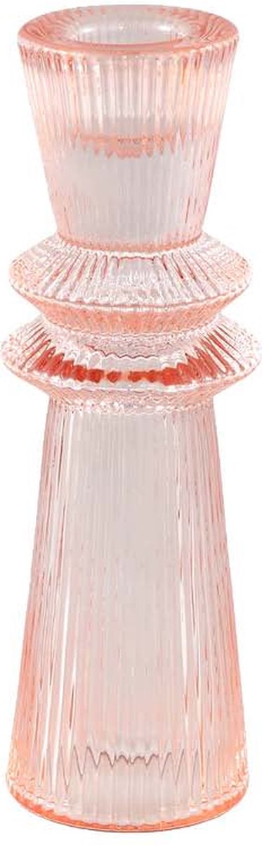 PTMD COLLECTION PTMD Linty Ronde Kandelaar - H15,5 x Ø5 cm - Glas - Roze