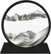 Bewegende Zandkunst - Zandloper - 3D Decoratie in Glas - Rust & Ontspannen - Thuis of kantoor - Desktop en bureau - Sand Art - 18 cm - Wit/Zwart