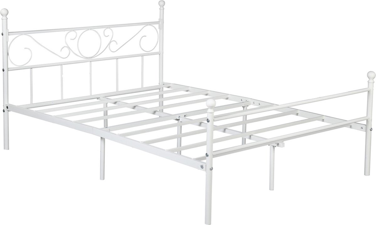 Happyment Metalen bedframe - 140 x 200cm - Incl. lattenbodem - Twijfelaar - 2 persoons - Wit