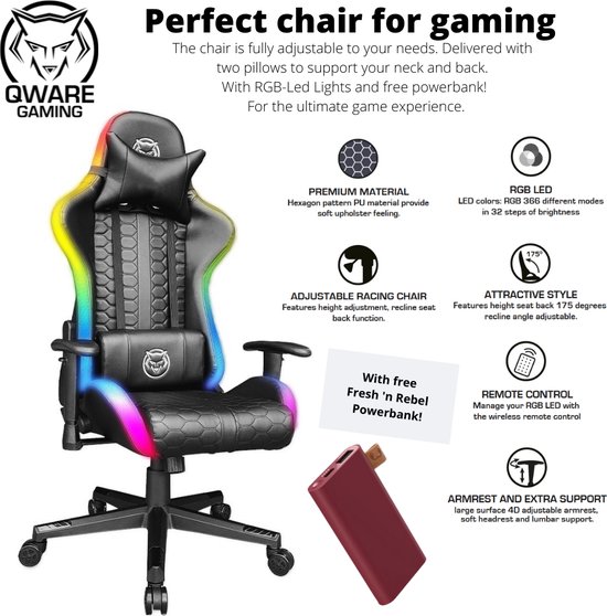 fax verwennen Madeliefje Qware Gaming Chair RGB - Pollux - Game Stoel - Raceseat - Led - Gaming  Stoel - Zwart -... | bol.com