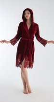 Dames Velour Katoen Badjas/ Ochtendjas Sofie / Bordeaux / maat L/XL