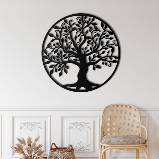 Wanddecoratie |Family Tree decor | Metal - Wall Art | Muurdecoratie | Woonkamer |Zwart| 72x72m