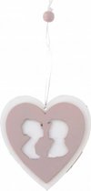 hanger gezichten 10 cm hout wit/roze