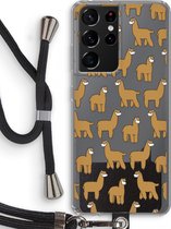 Case Company® - Samsung Galaxy S21 Ultra hoesje met Koord - Alpacas - Telefoonhoesje met Zwart Koord - Bescherming aan alle Kanten en Over de Schermrand