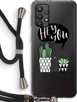 Case Company® - Samsung Galaxy A32 4G hoesje met Koord - Hey you cactus - Telefoonhoesje met Zwart Koord - Bescherming aan alle Kanten en Over de Schermrand