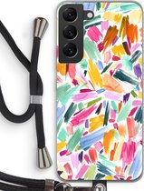 Case Company® - Samsung Galaxy S22 hoesje met Koord - Watercolor Brushstrokes - Telefoonhoesje met Zwart Koord - Bescherming aan alle Kanten en Over de Schermrand