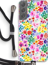 Case Company® - Samsung Galaxy S22 Plus hoesje met Koord - Little Flowers - Telefoonhoesje met Zwart Koord - Bescherming aan alle Kanten en Over de Schermrand