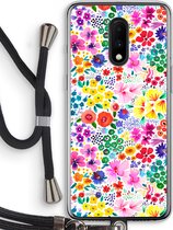 Case Company® - OnePlus 7 hoesje met Koord - Little Flowers - Telefoonhoesje met Zwart Koord - Bescherming aan alle Kanten en Over de Schermrand