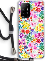 Case Company® - Oppo A94 5G hoesje met Koord - Little Flowers - Telefoonhoesje met Zwart Koord - Bescherming aan alle Kanten en Over de Schermrand