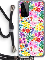 Case Company® - OnePlus 9 Pro hoesje met Koord - Little Flowers - Telefoonhoesje met Zwart Koord - Bescherming aan alle Kanten en Over de Schermrand