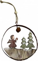 kersthanger met engel 22 cm hout bruin/groen/rood