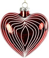 kerstbal hart Eline 12 cm glas rood/wit/goud