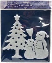 raamsticker sneeuwman en kerstboom 32 cm wit