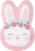bordjes Birthday Bunny 23 cm karton roze/wit 8 stuks