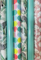 Inpakpapier Feest Verjaardag mix 6 rolletjes- Breedte 50 cm - 300cm lang
