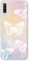 Case Company® - Samsung Galaxy A70 hoesje - White butterfly - Soft Cover Telefoonhoesje - Bescherming aan alle Kanten en Schermrand