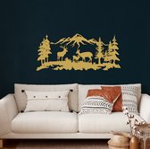 Wanddecoratie |Herten Familie /Deer Family| Metal - Wall Art | Muurdecoratie | Woonkamer |Gouden| 75x33cm