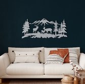 Wanddecoratie |Herten Familie /Deer Family| Metal - Wall Art | Muurdecoratie | Woonkamer |Zilver| 100x44cm