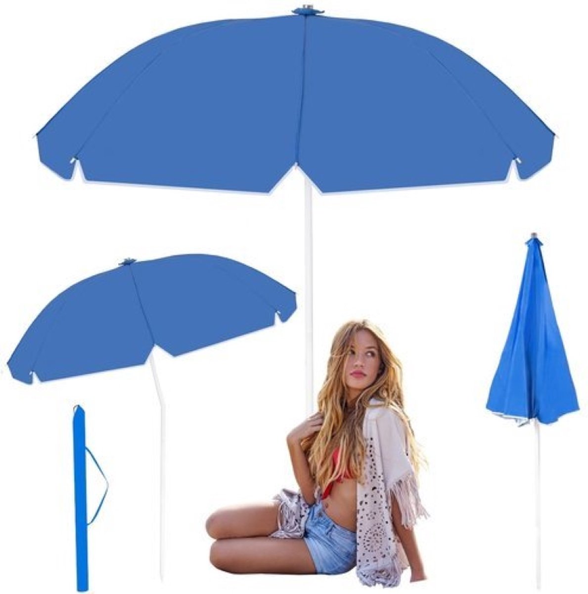 Oneiro's Luxe Strandparasol ø 150x H130/160cm - Rond - beach - balkon - terras- waterdicht - zomer - tuin