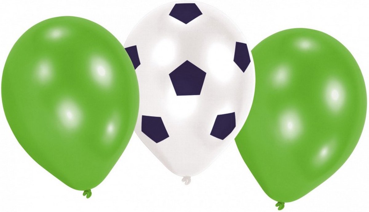 VOETBAL BALLONNEN SET a 6 - AMSCAN - Ballonnen voetbal 22,8 cm latex groen 6 stuks - kinderfeesjte voetbal- feestartikel