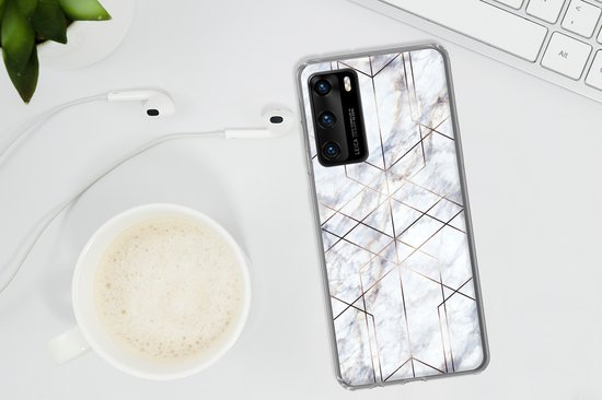 Coque Huawei P40 - Marbre - Or - Wit - Coque de téléphone en Siliconen