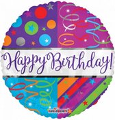 folieballon birthday streamers junior 18 cm roze/paars