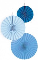 waaiers 18/30/38 cm papier blauw 3 stuks
