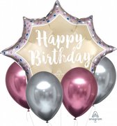 ballonnenset Happy Birthday roze/zilver folie 5-delig